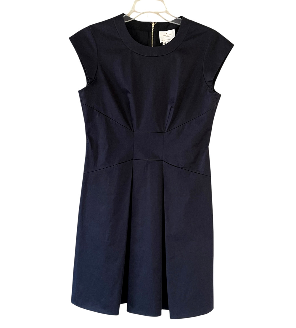 KATE SPADE New York Women's Size 14 Black Short Cap Sleeve Back Zip Midi Dress